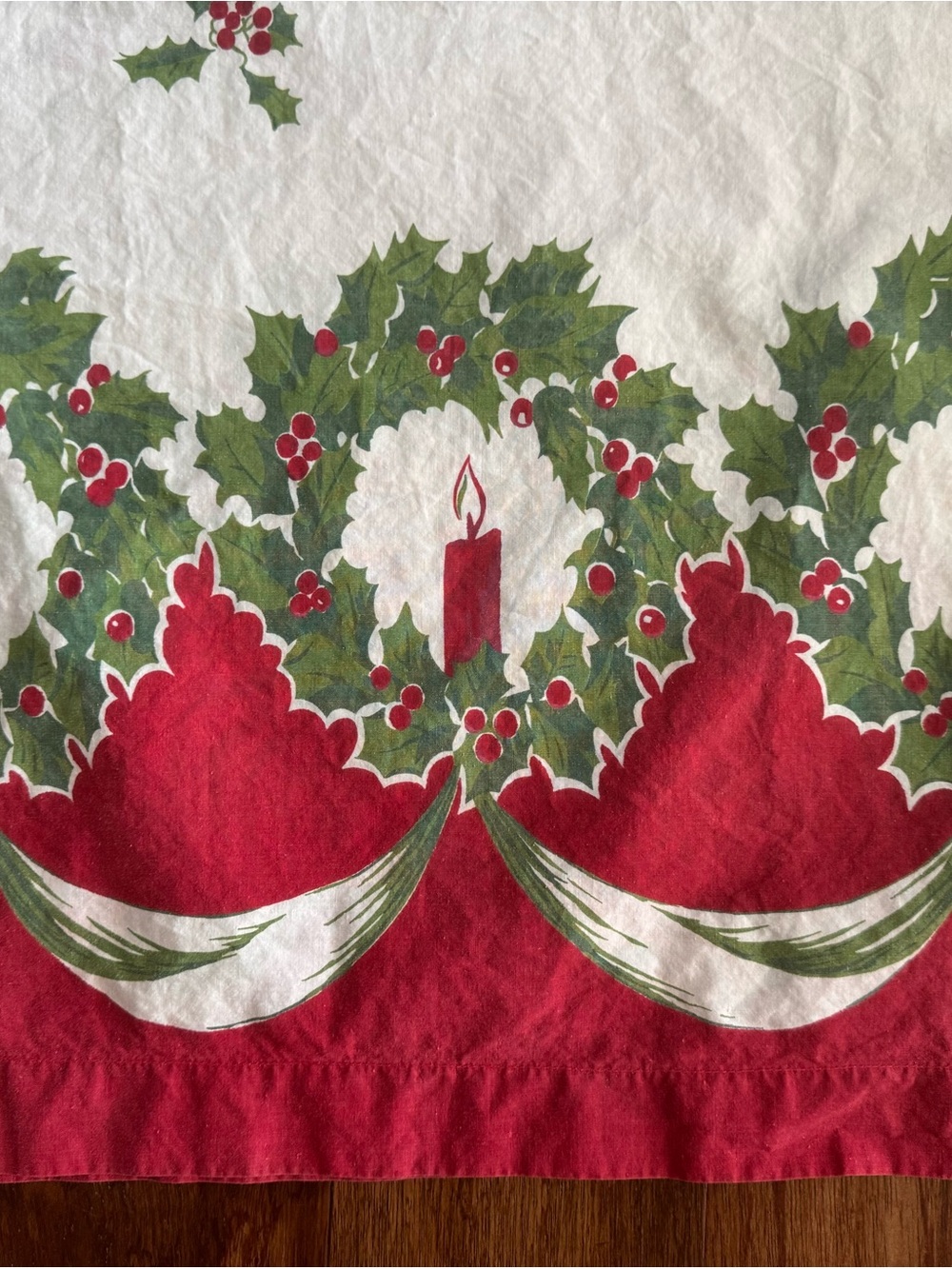Vintage 1950-1960’s Christmas Cotton Pillowcase - Candles & Holly